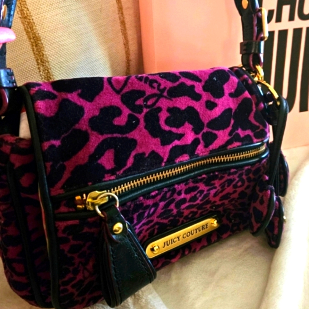Juicy Couture Pink and Black Leopard Hobo Bag